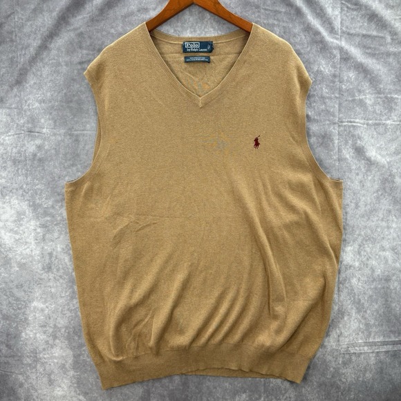 VTG Polo Ralph Lauren Vest Mens 2XLT Brown Pima Cotton Golf - Picture 2 of 4